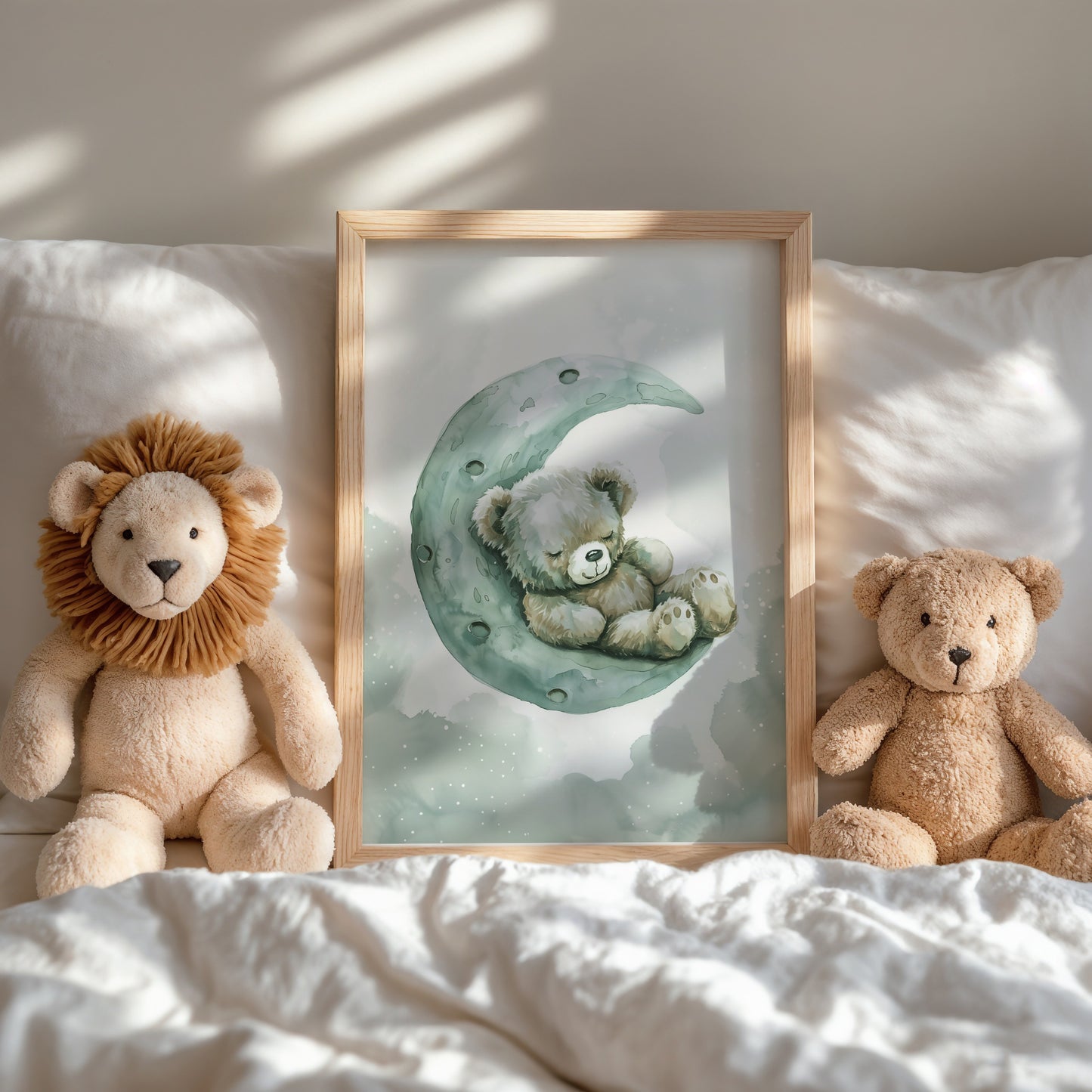 Cute Teddy Bears and Moon Wall Art product