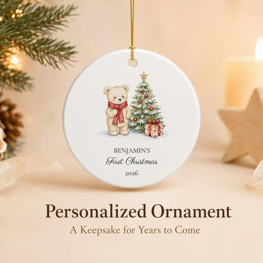 Personalized Baby's First Christmas Ornament - Teddy Bear & Tree
