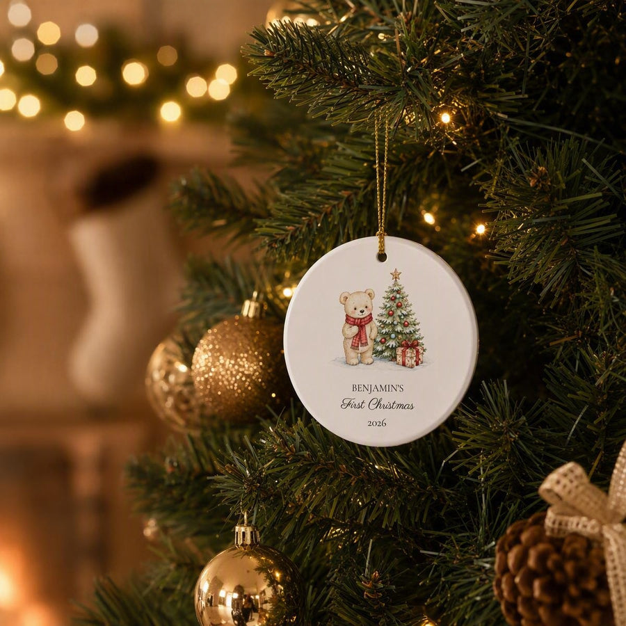 Personalized Baby's First Christmas Ornament - Teddy Bear & Tree