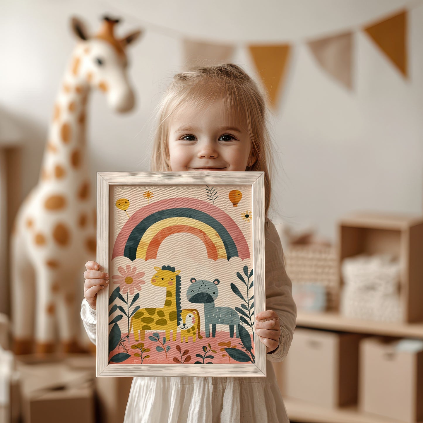 Adorable Rainbow Animal Art Print for Nursery product