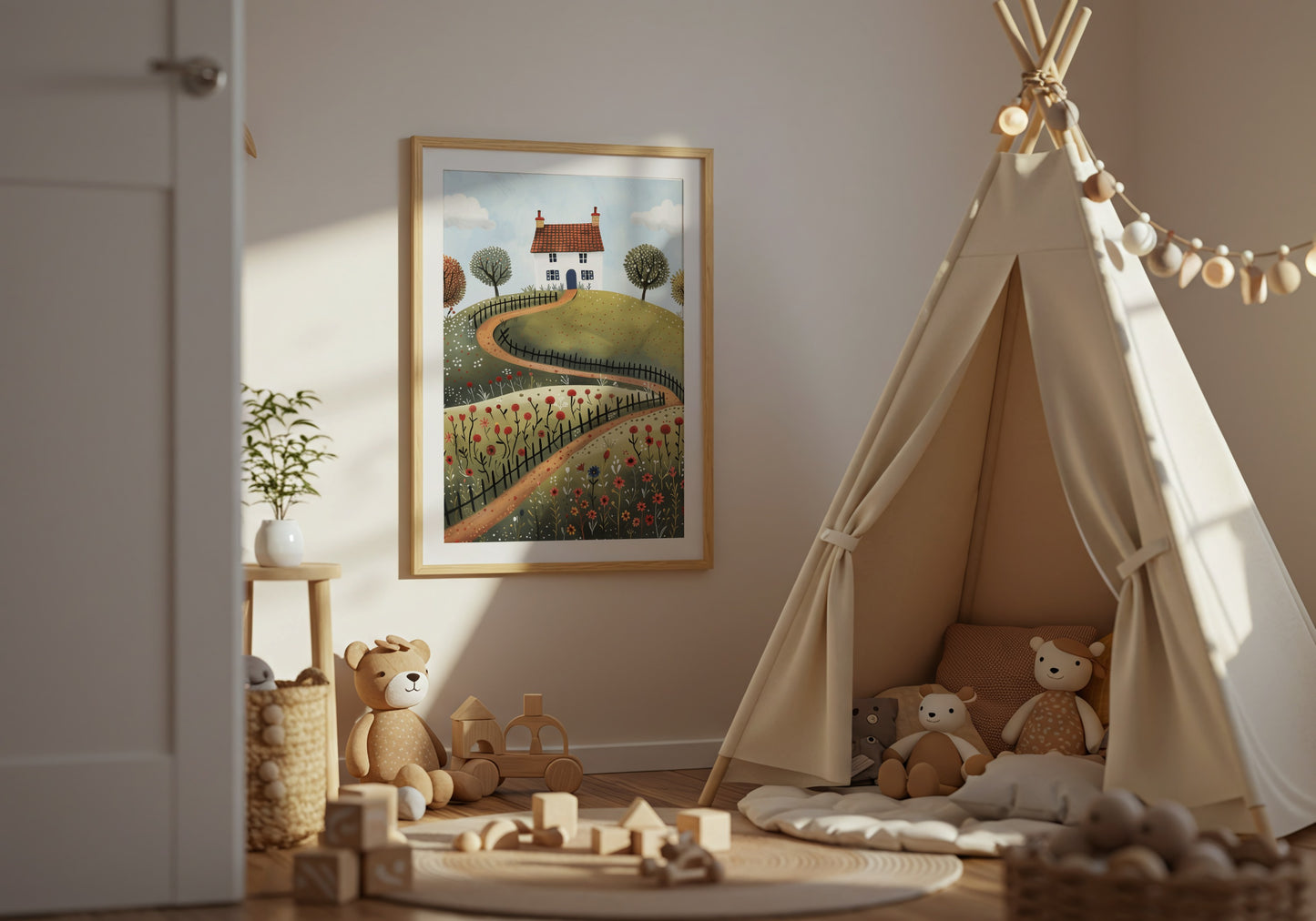 Whimsical Cottage Print for Cozy Children's Room product type