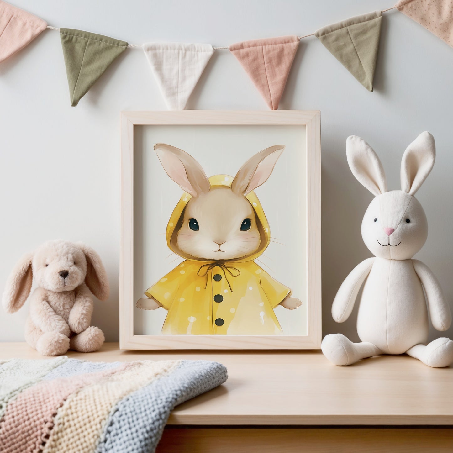 Cute Bunny in Raincoat Nursery Wall Art product