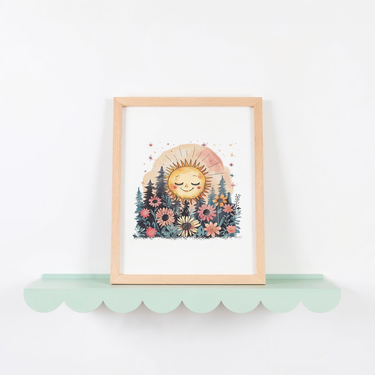 Whimsical Sun and Flowers Art Print product