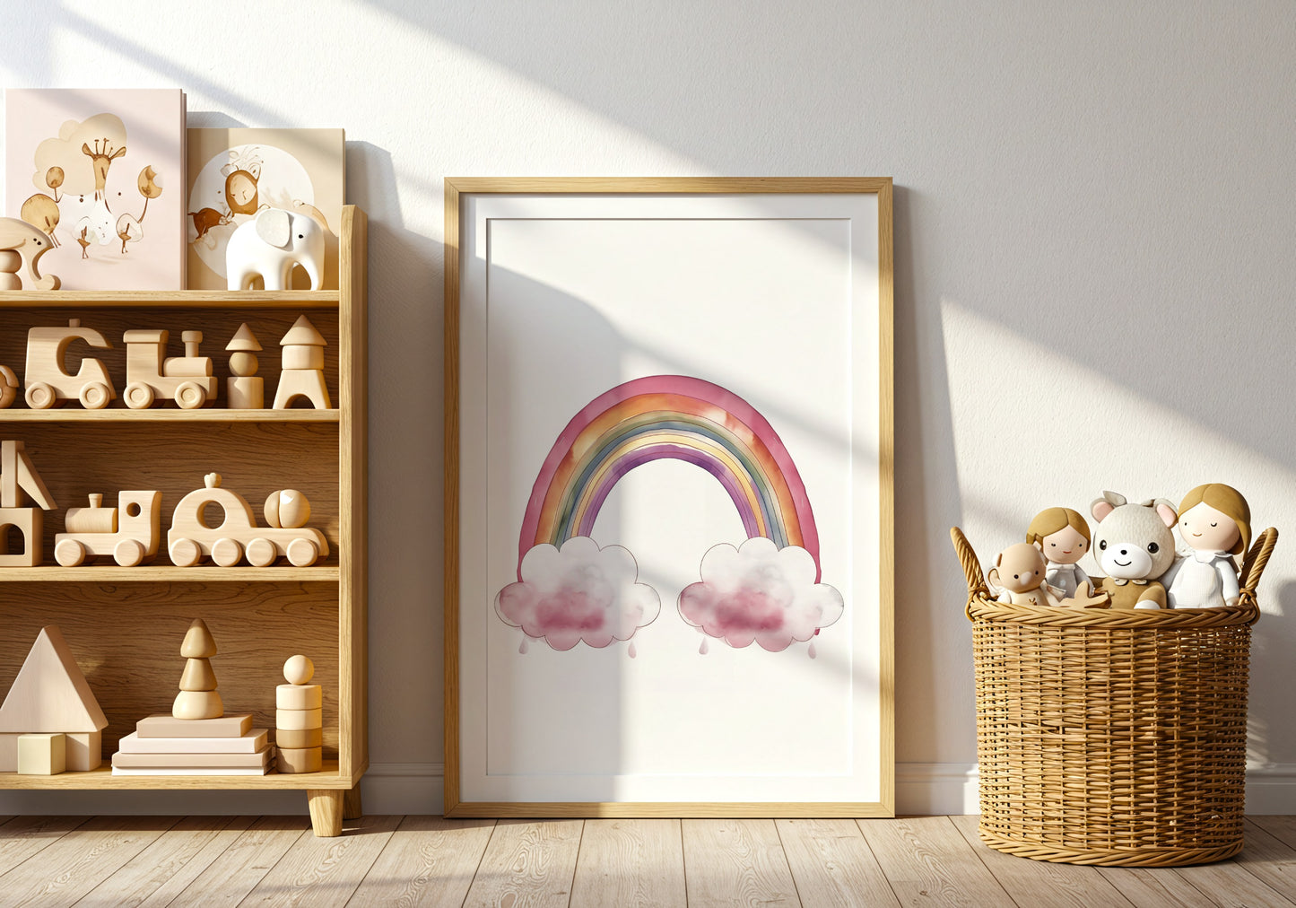 Colorful Rainbow with Clouds Framed Wall Art product type