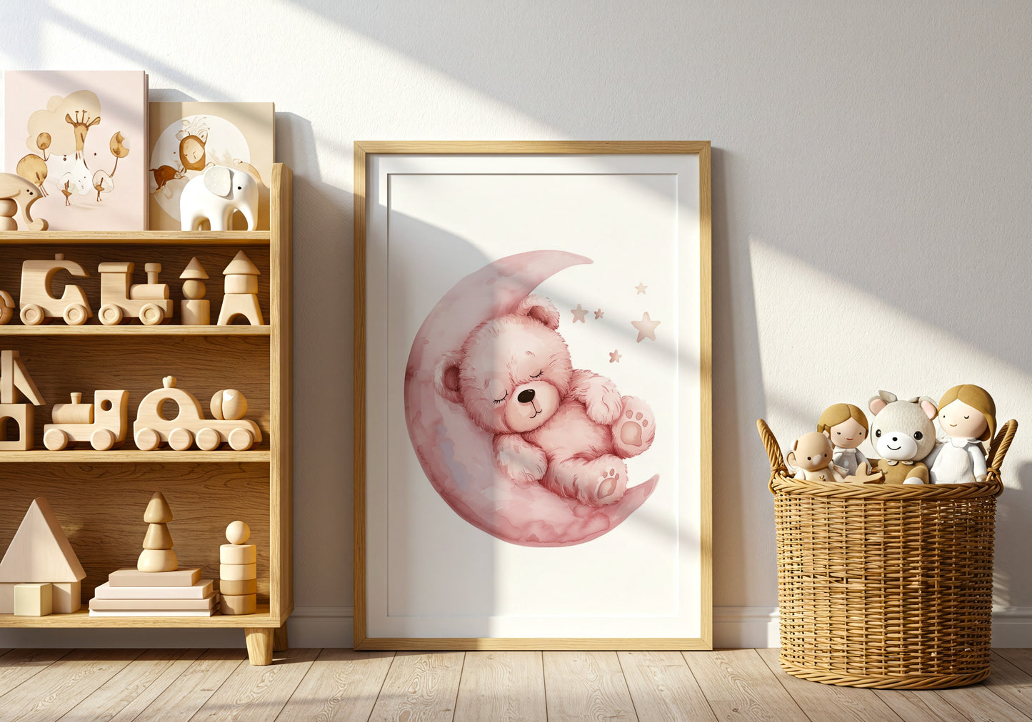 Cute Bear Sleeping on Moon Art Print product type