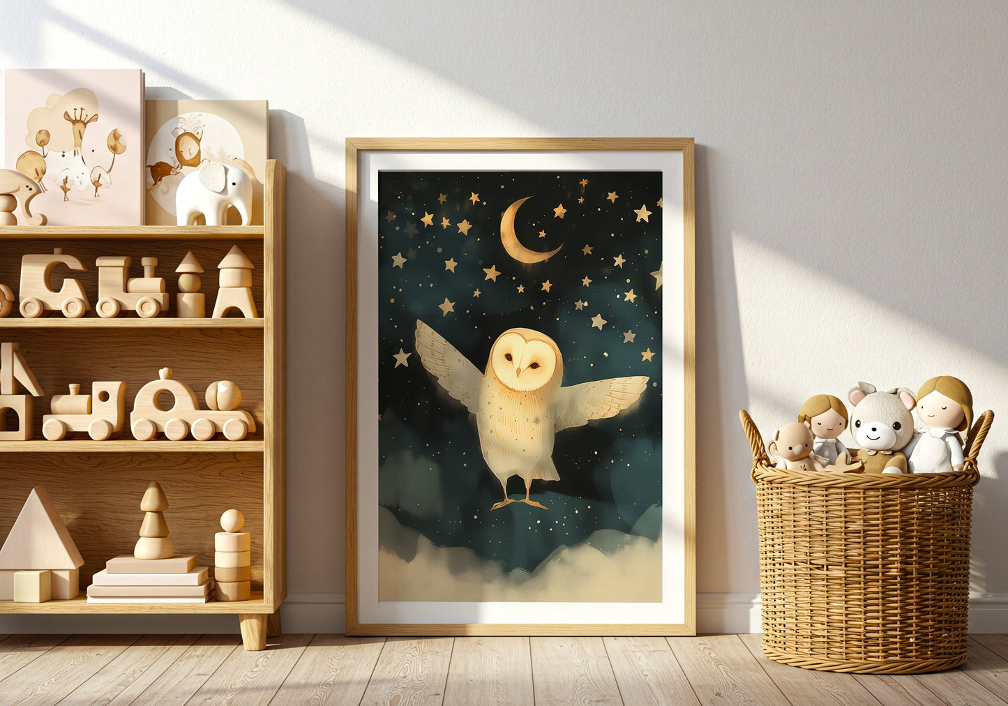 Whimsical Owl and Stars Night Sky Art Print product