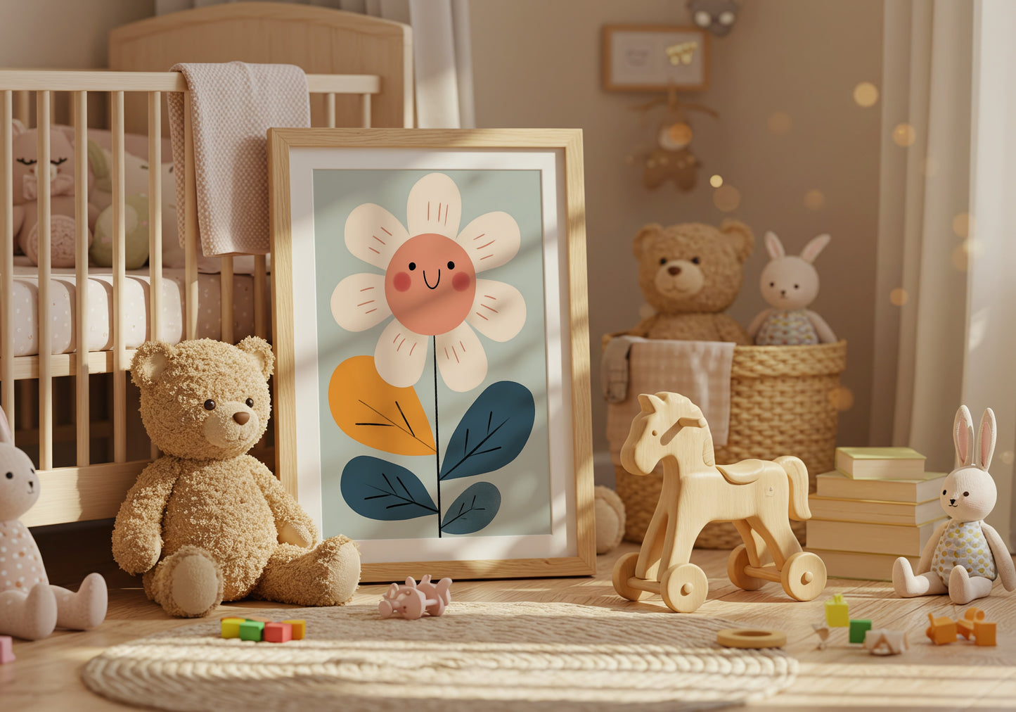 Cute Smiling Flower Print for Nursery Wall Art product type