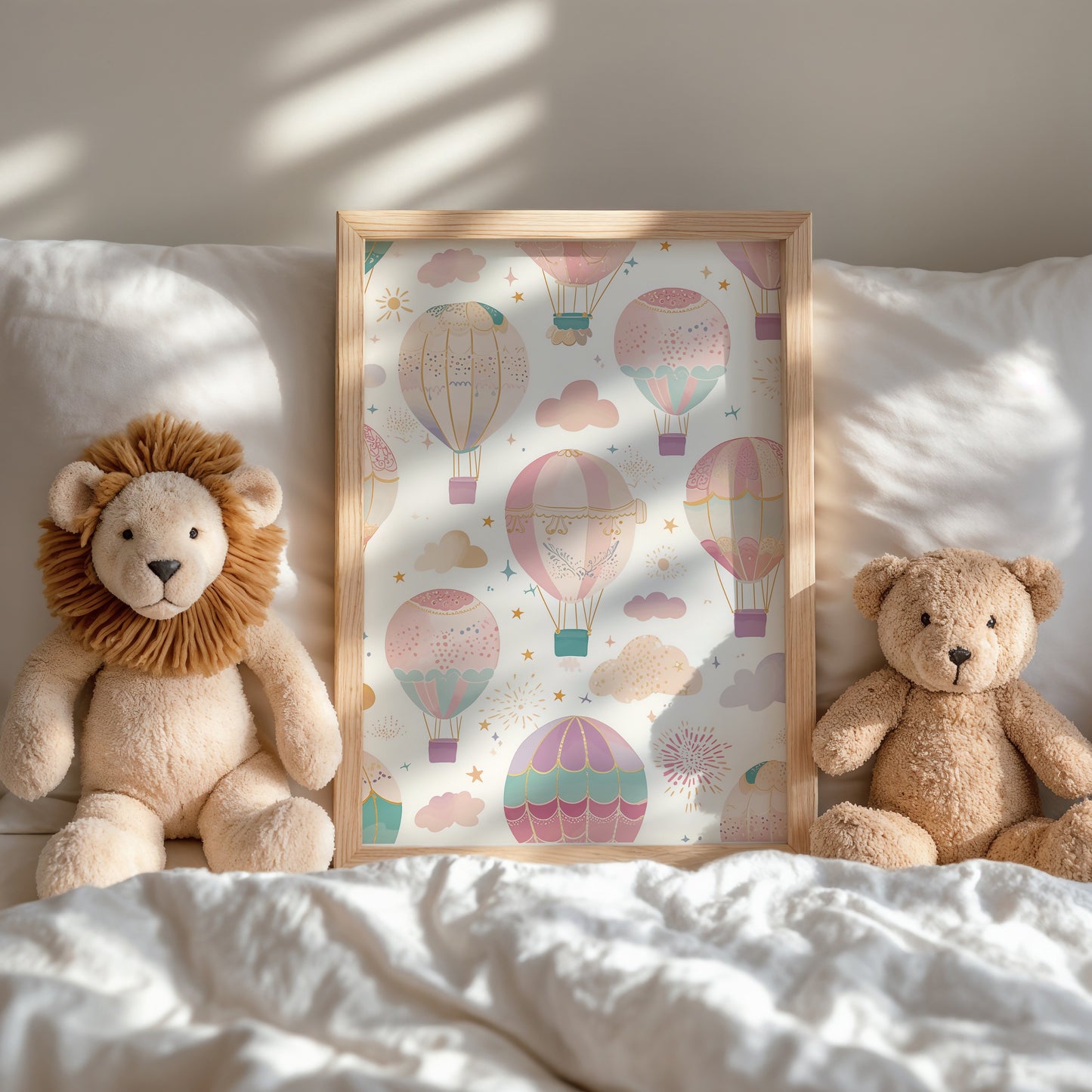 Whimsical Pastel Hot Air Balloons in Sky Art product