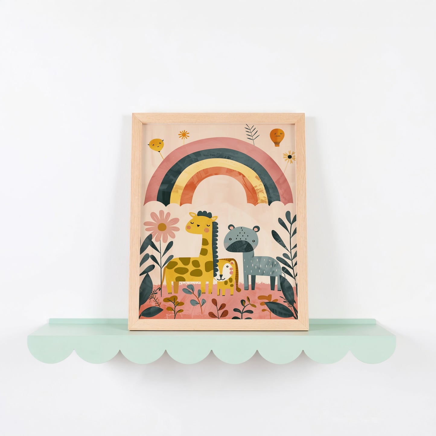 Rainbow and Safari Animals Wall Art Print product type