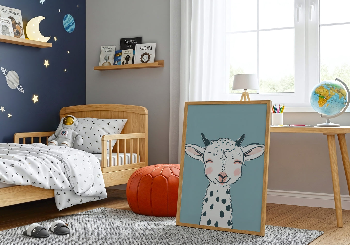 Adorable Smiling Baby Goat Nursery Room Art product type