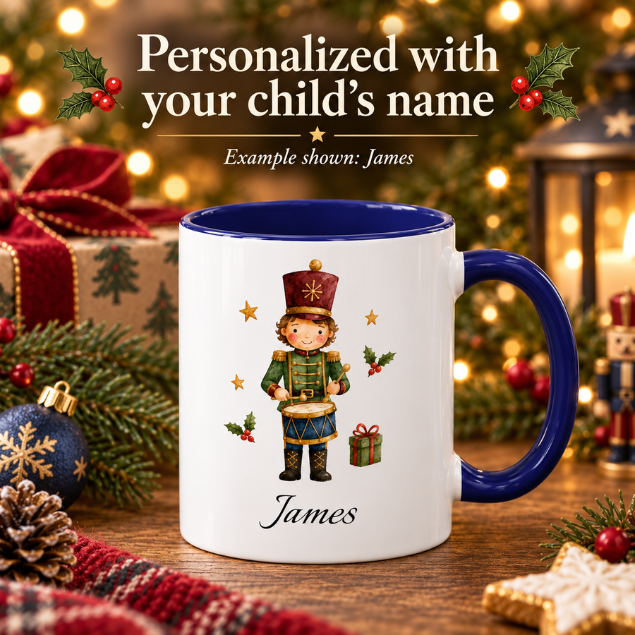 Personalized Nutcracker Drummer Boy Mug | Custom Name Christmas Gift for Kids