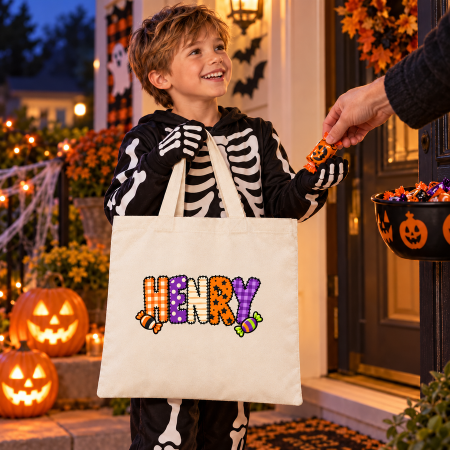 Personalized Patchwork Halloween Treat Bag