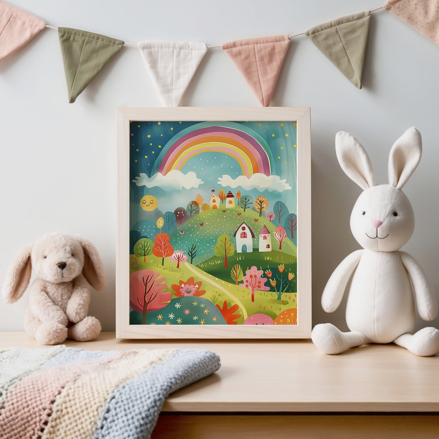 Colorful Rainbow Over Fairy Tale Village Decor product