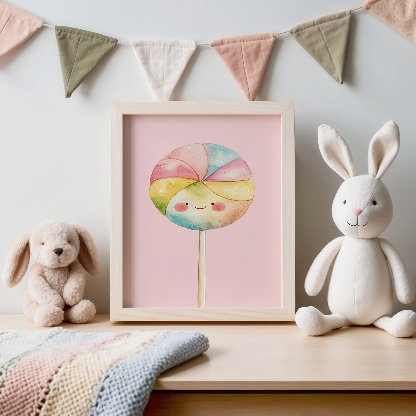 Adorable Kawaii Lollipop Print Pink Nursery Decor product