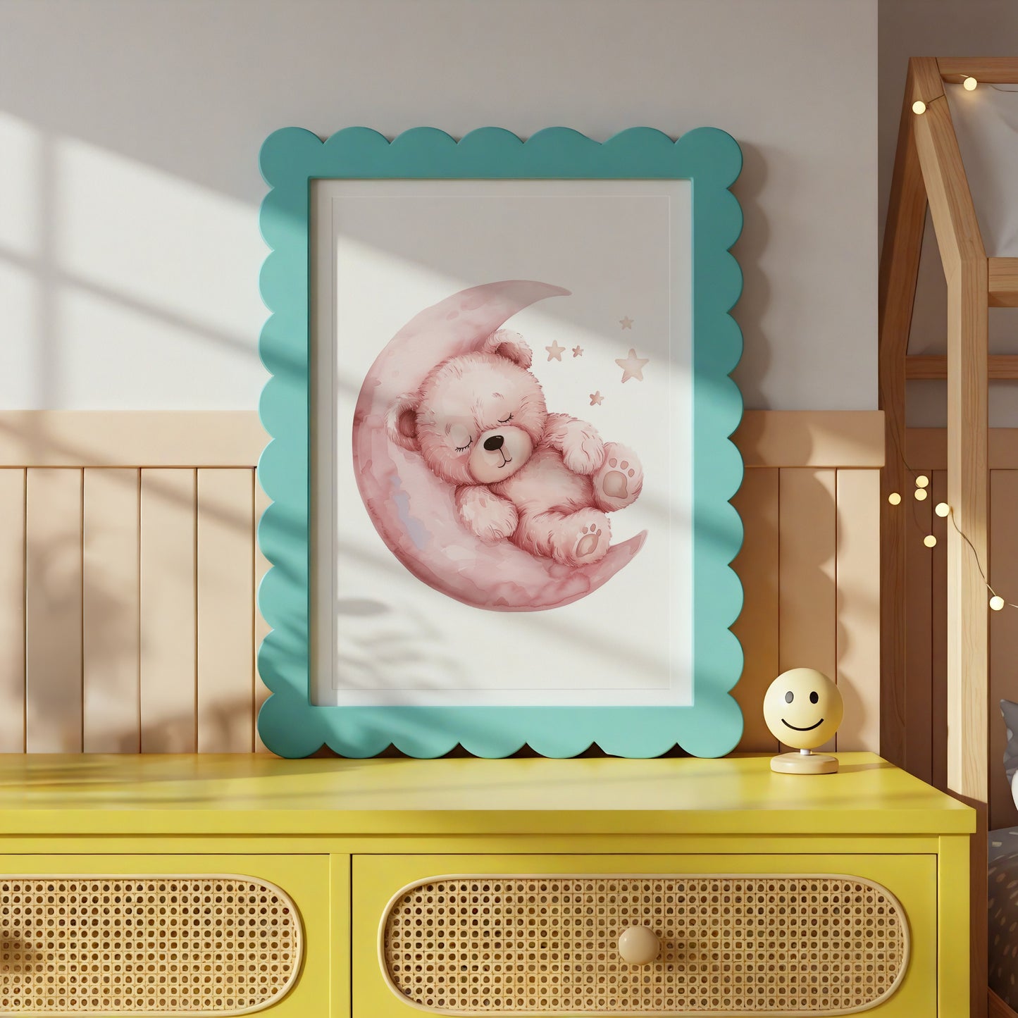 Cute Teddy Bear on Crescent Moon Wall Art product