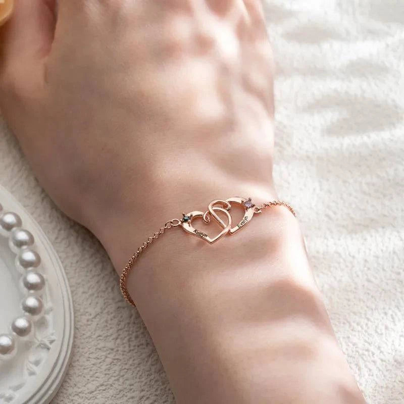 Personalized Double Heart Bracelet