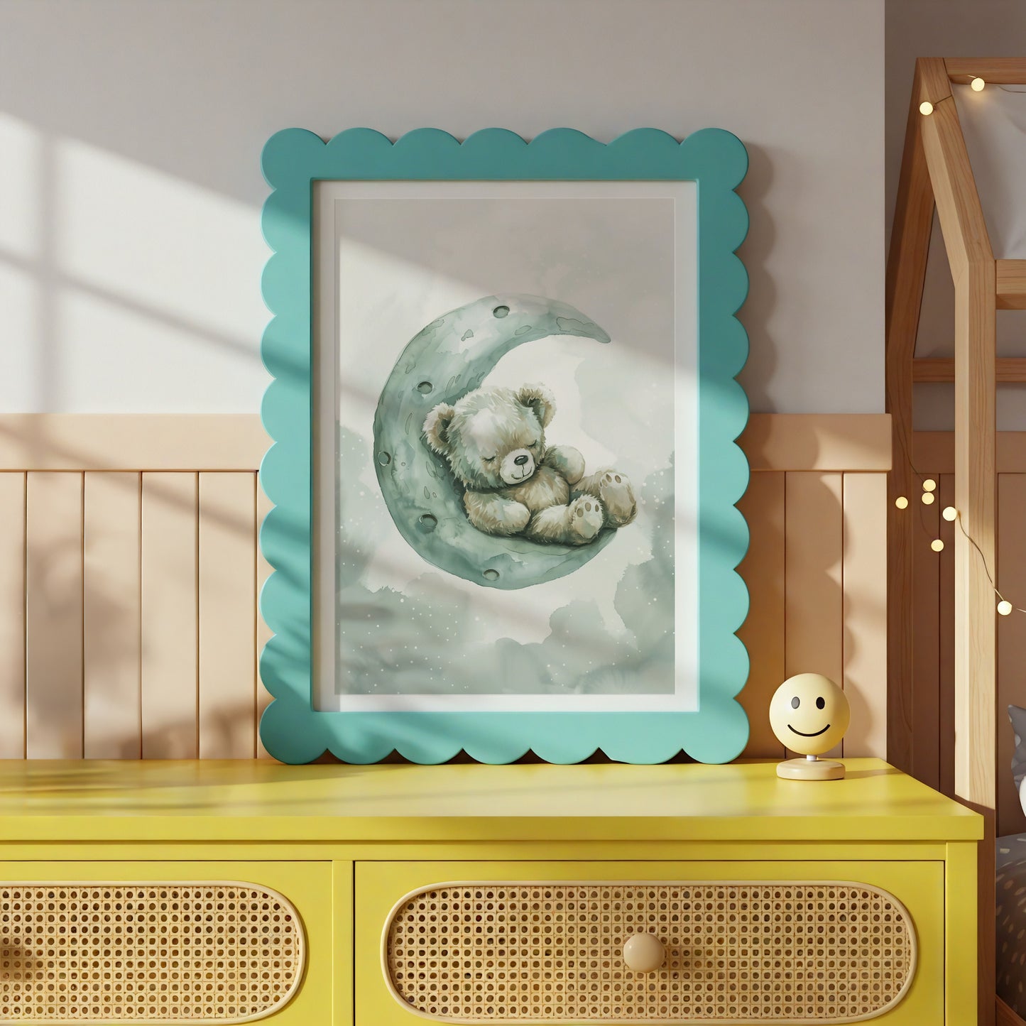 Teddy Bear on Moon Baby Room Decor Print product type