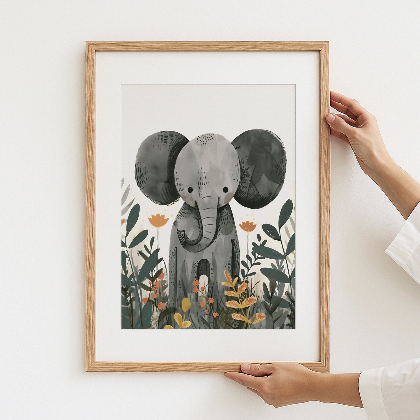 Adorable Elephant With Floral Elements Art Print product