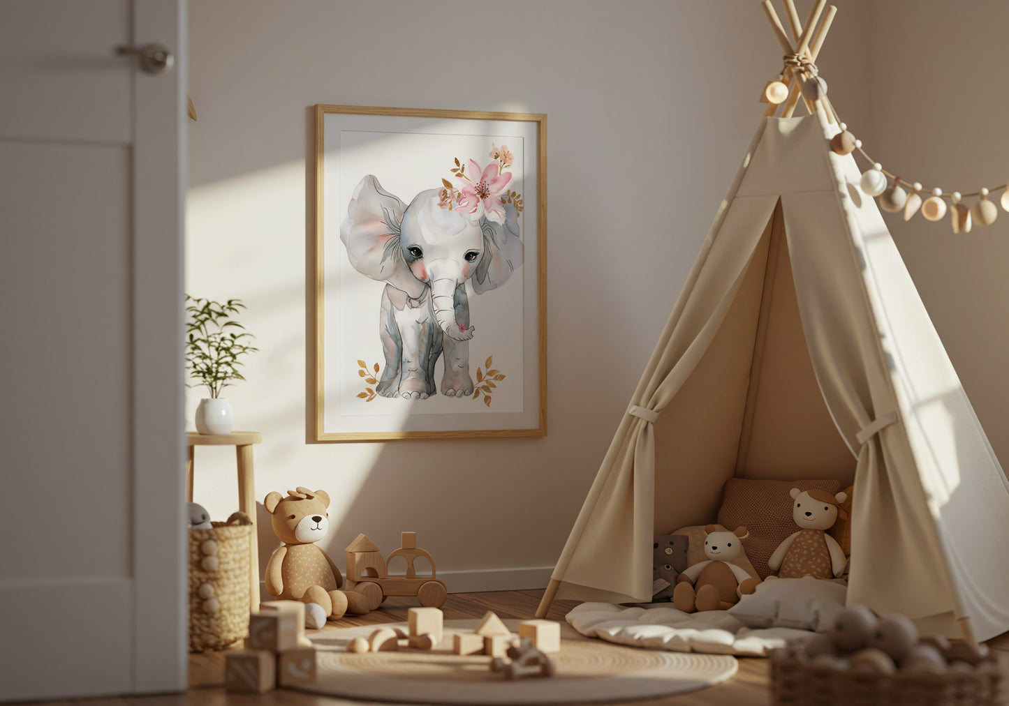 Adorable Elephant Art Print for Kids Room Product Type