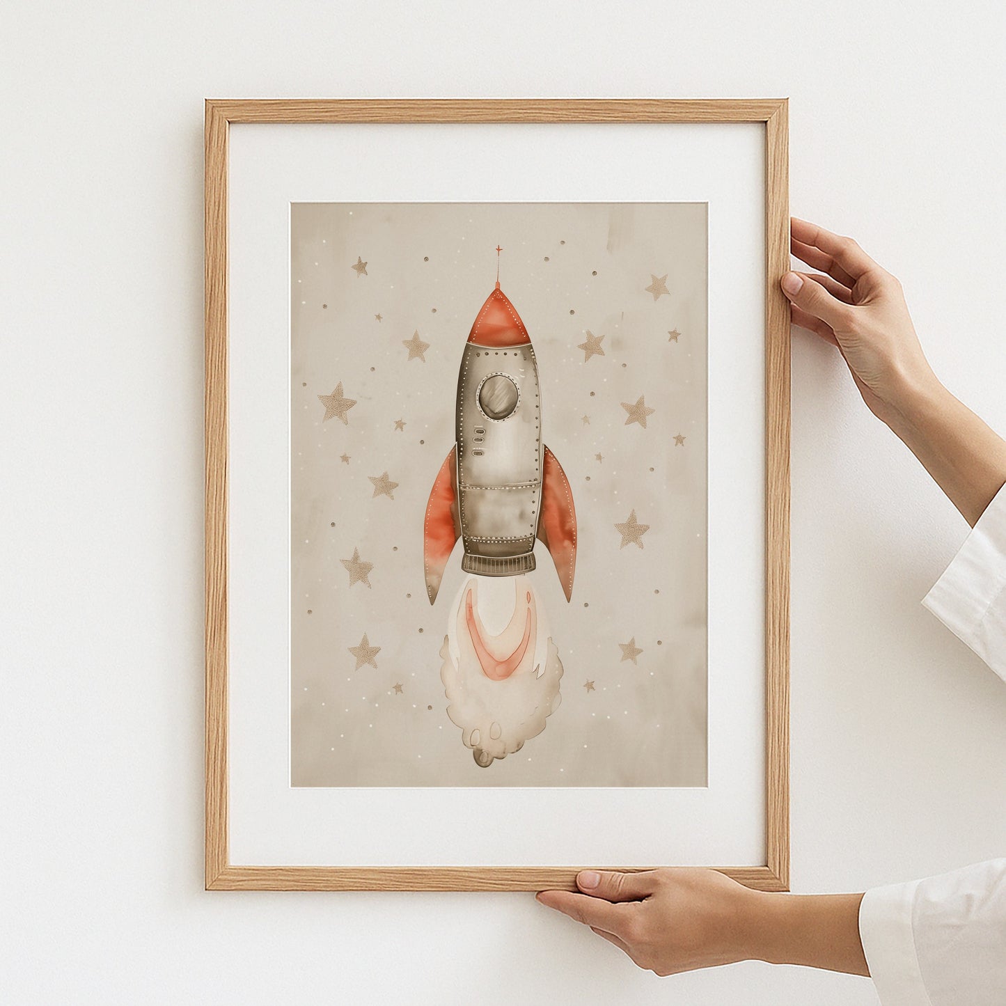 Rocket Illustration with Stars Framed Art Print product
