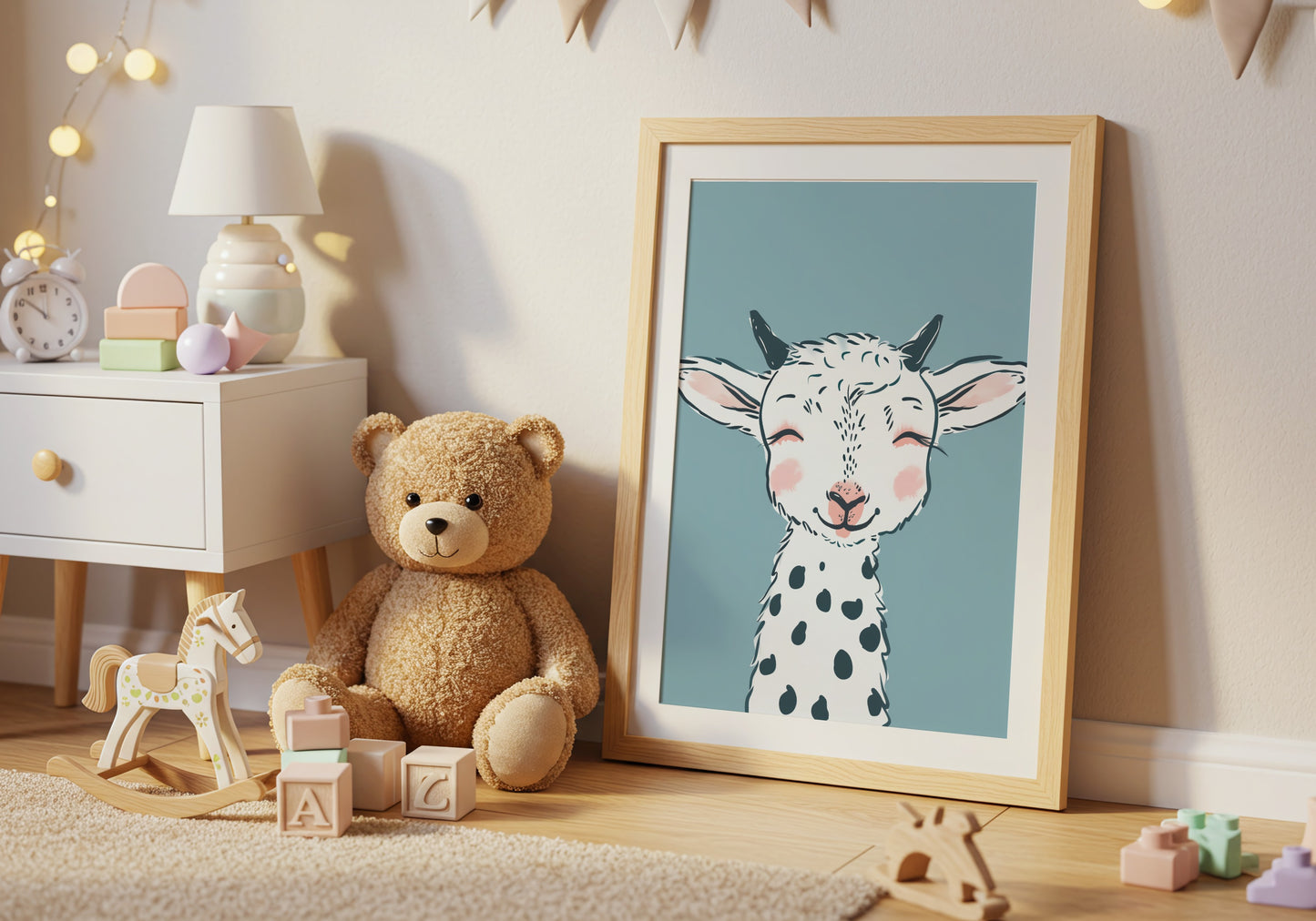 Cute Smiling Goat Illustration for Nursery product