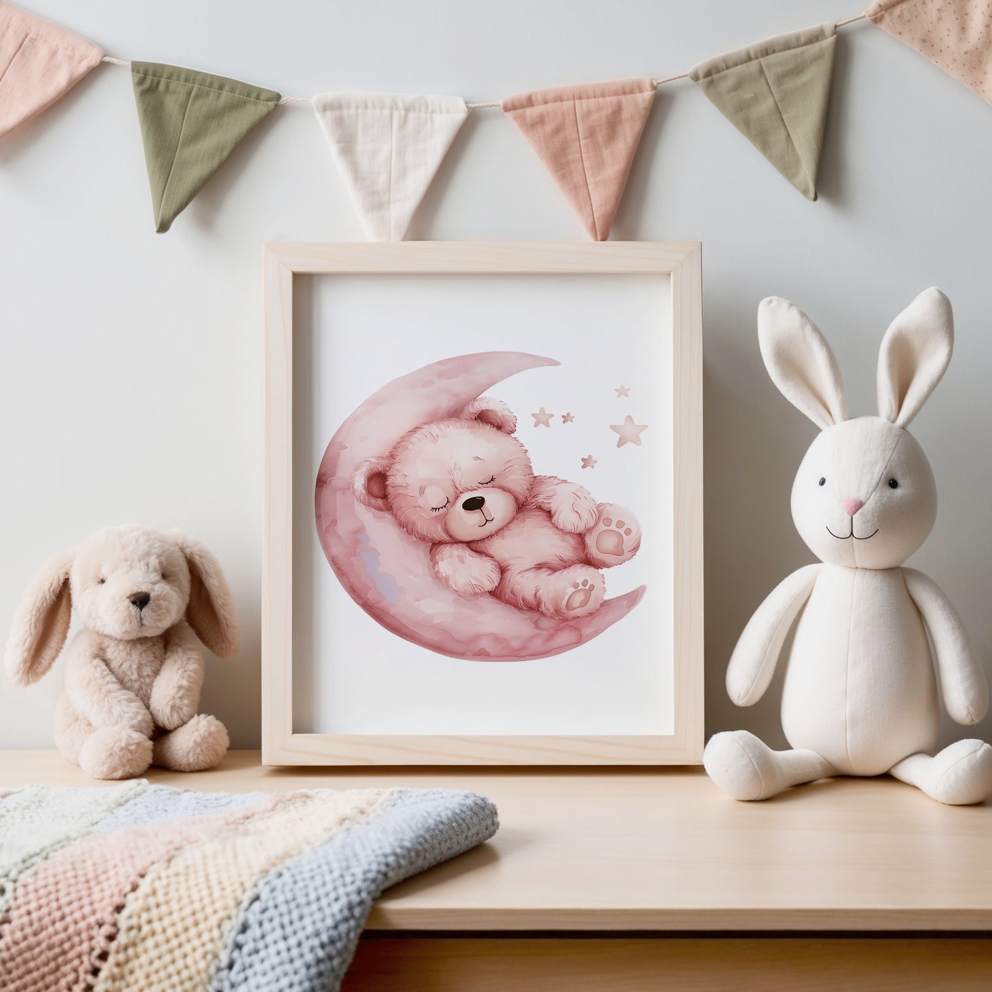 Adorable Teddy Bear Sleeping on Moon Poster product type