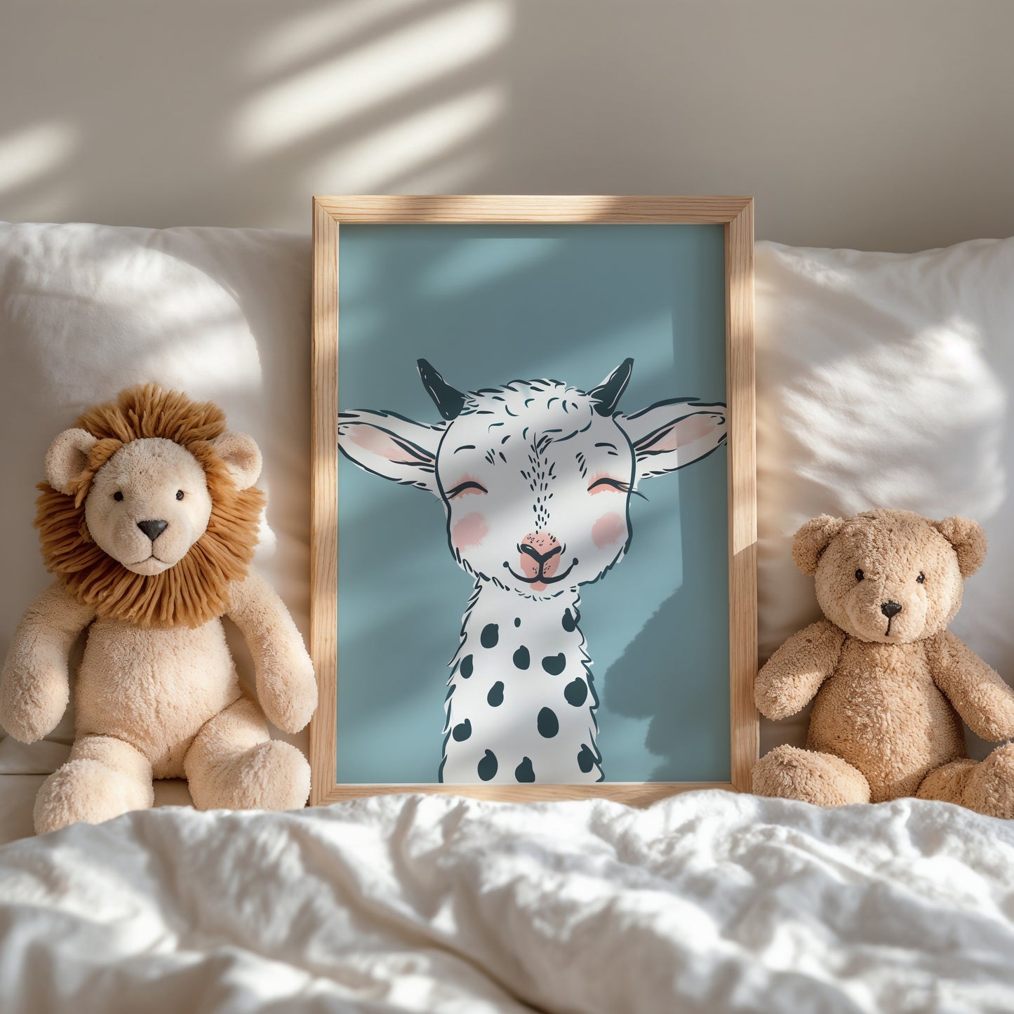 Adorable Goat Illustration in Wooden Frame product