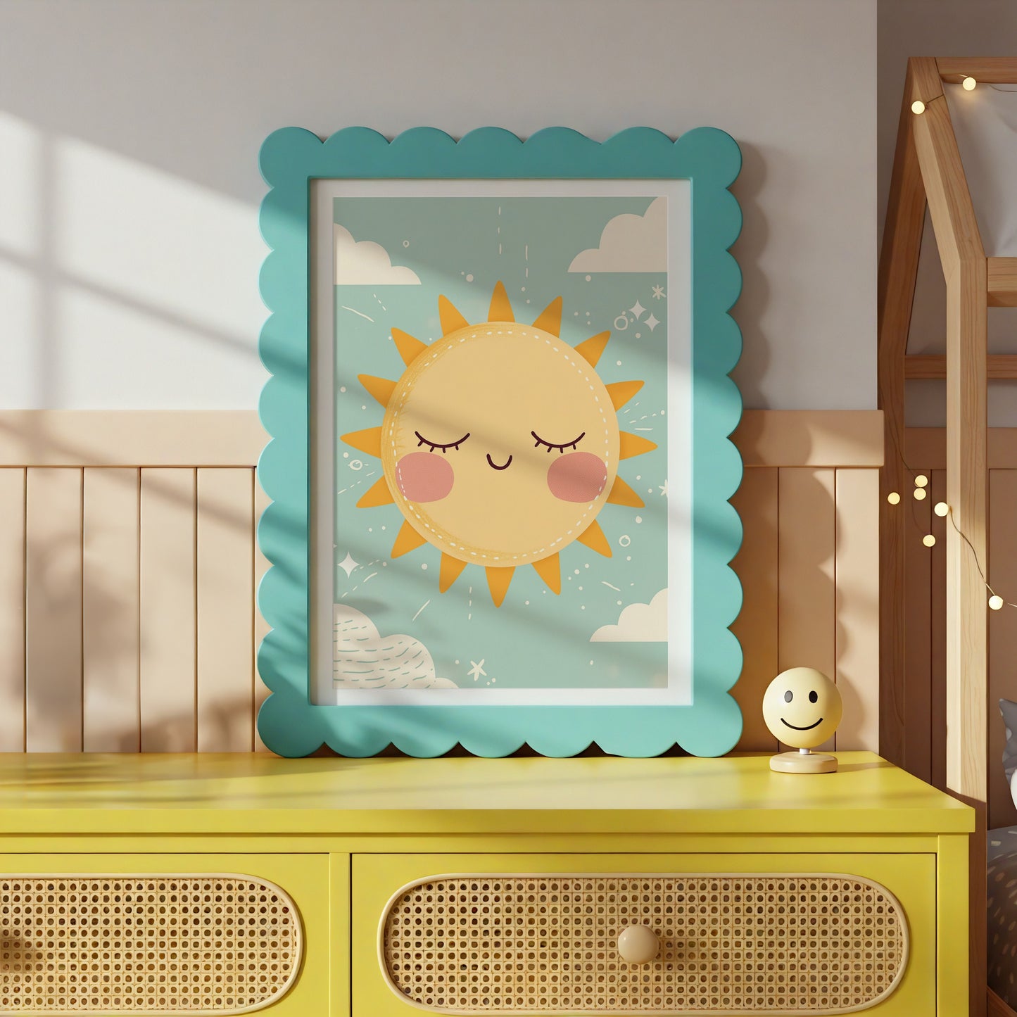 Whimsical Sun Artwork in Scalloped Frame product