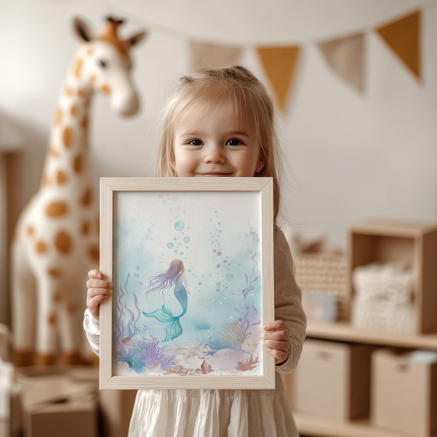 Adorable Mermaid Wall Art for Kids Room Decor product