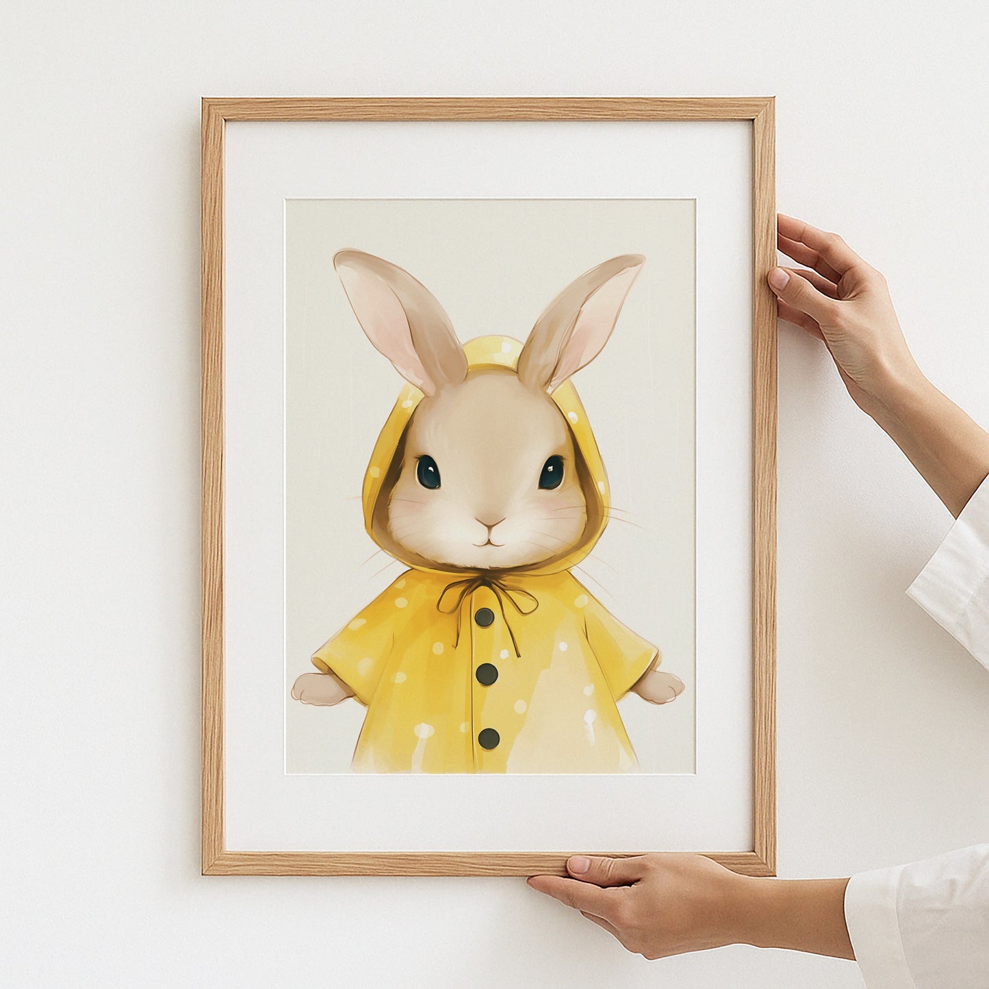 Adorable Bunny in Yellow Raincoat Art Print product type