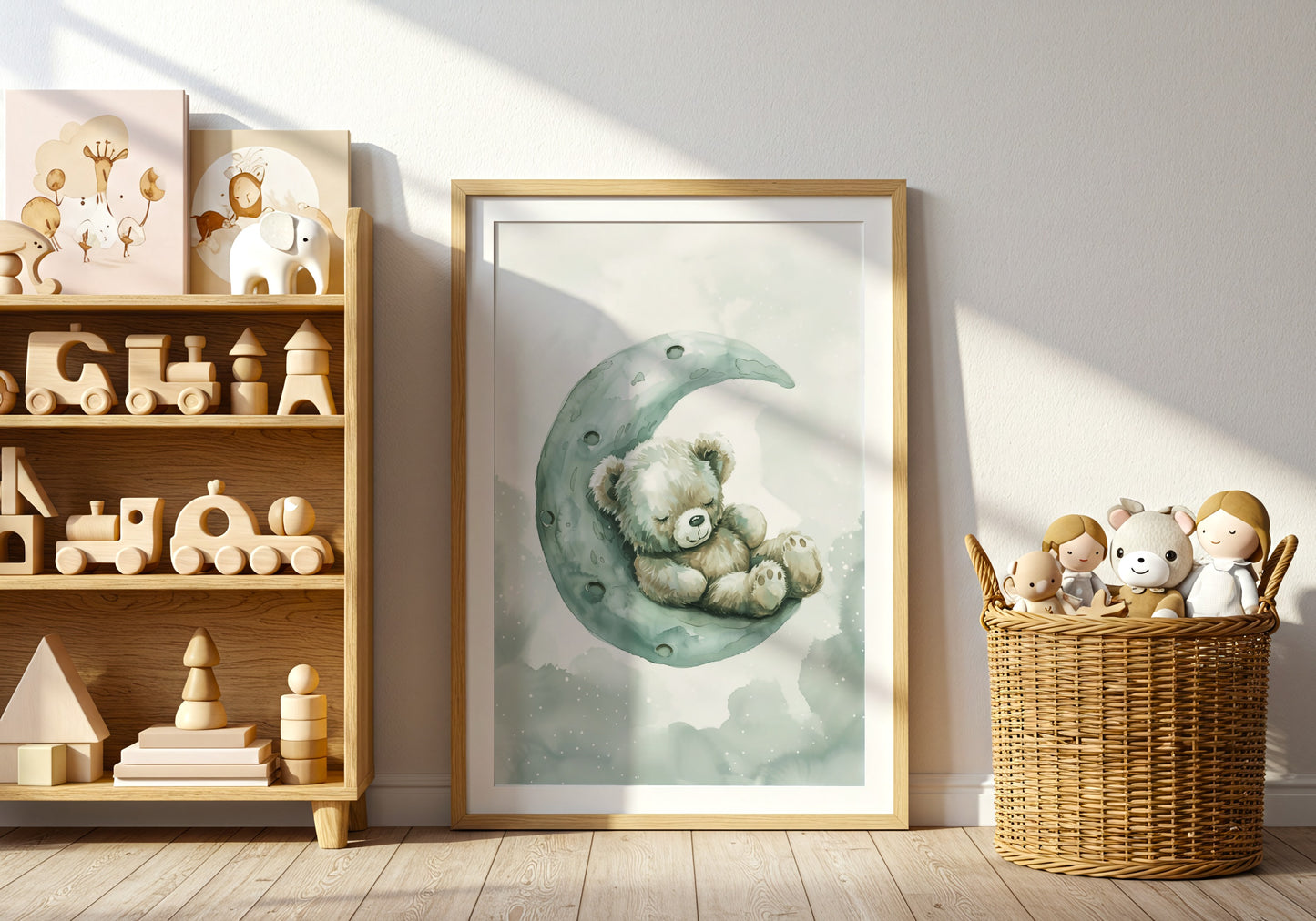 Adorable Teddy Bear on Crescent Moon Wall Art product