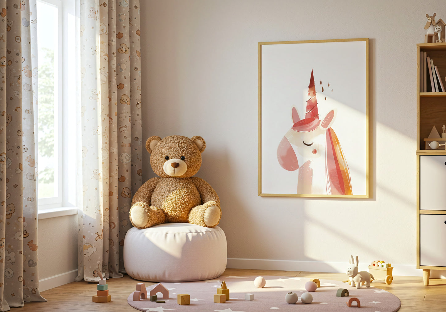 Unicorn Artwork and Teddy Bear in Cozy Room product