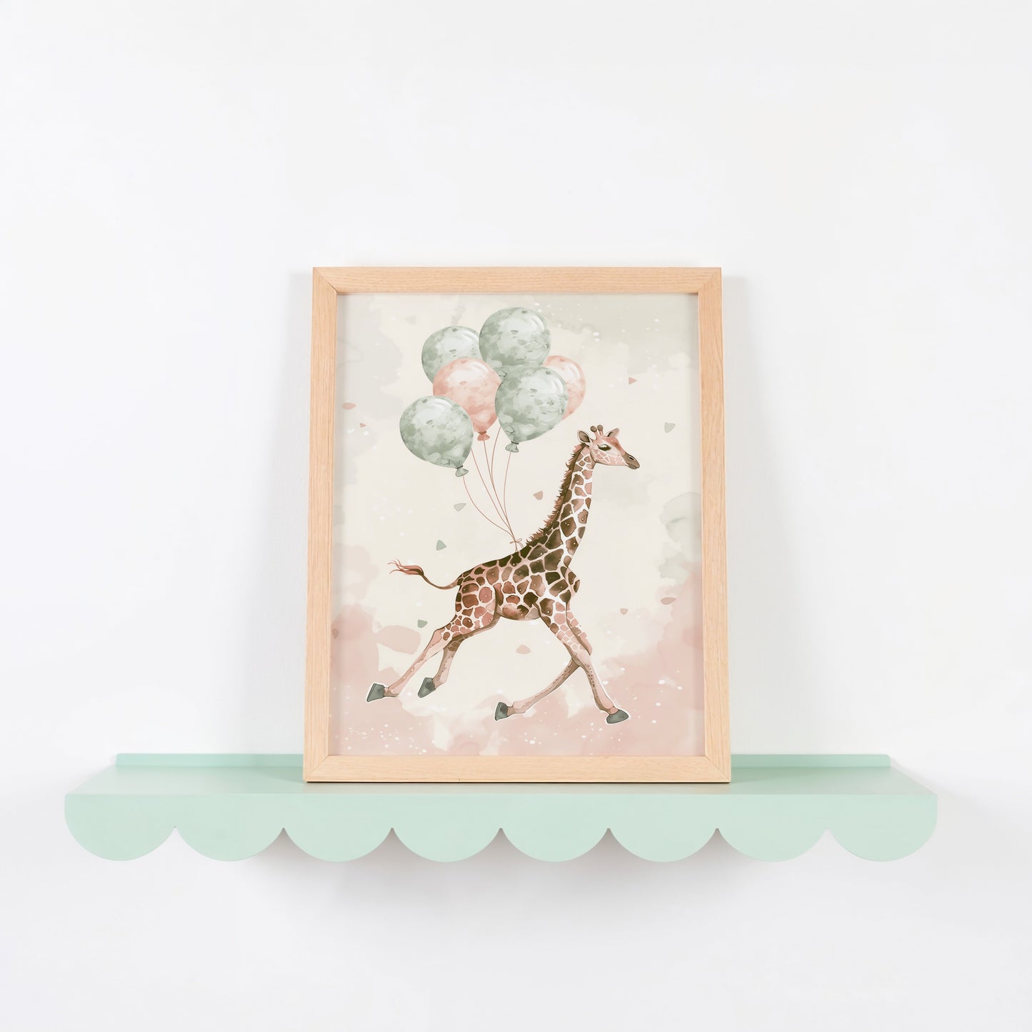 Giraffe With Balloons Art Print for Nursery Decor product type
