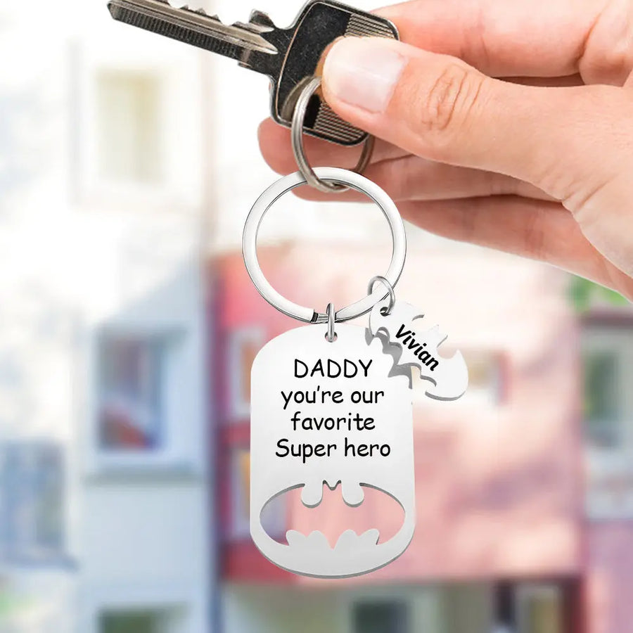 Personalized Superhero Dad Keychain with Kids' Names