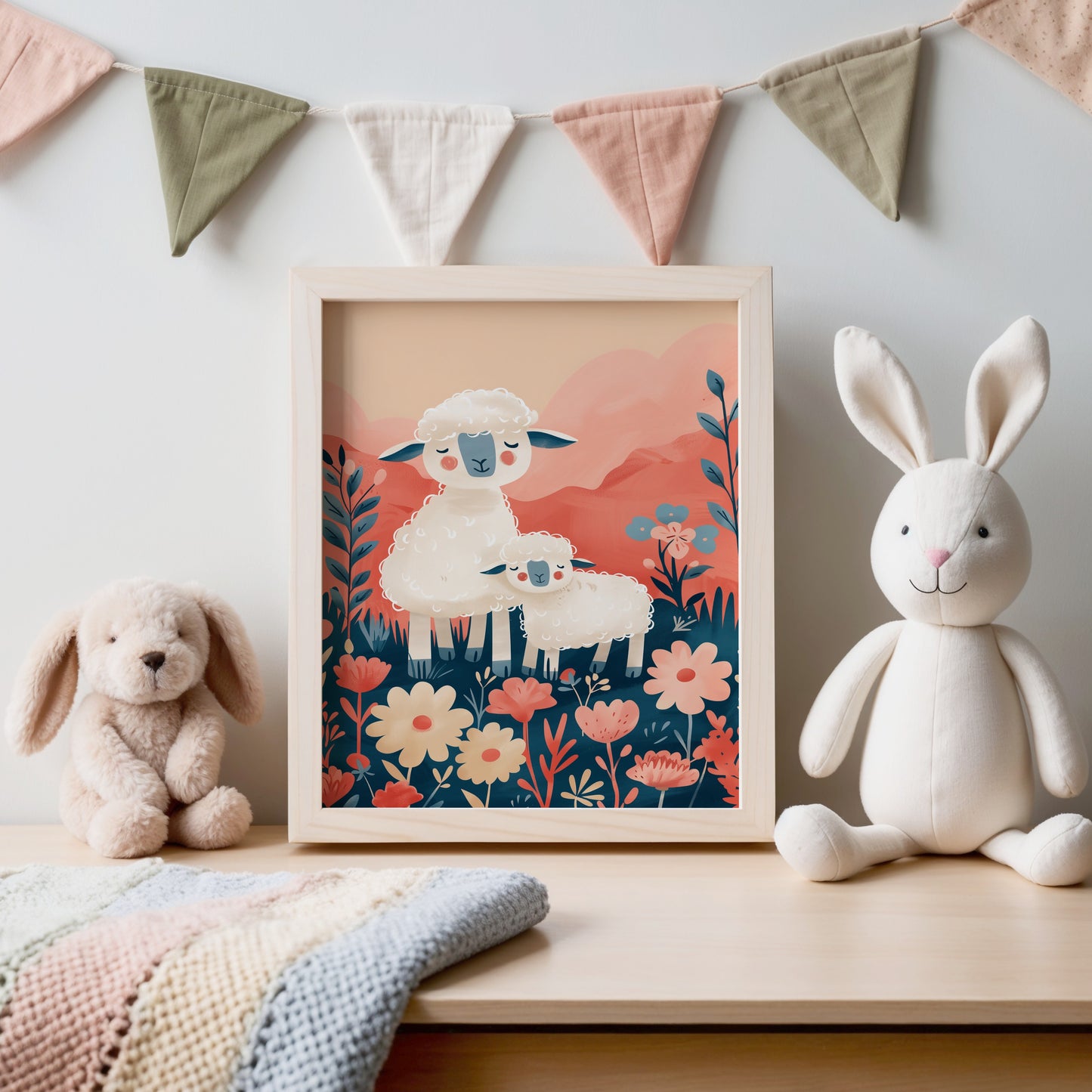 Adorable Lambs in Pastel Nursery Room Wall Art product type