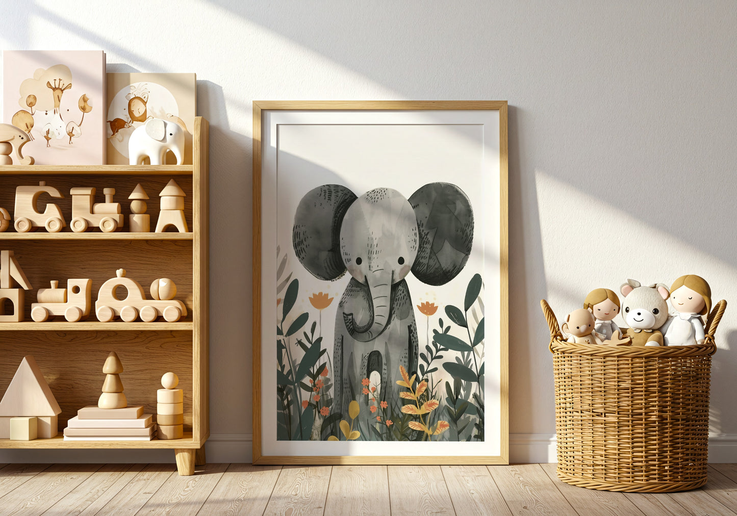 Cute Elephant and Floral Theme Nursery Wall Art product type