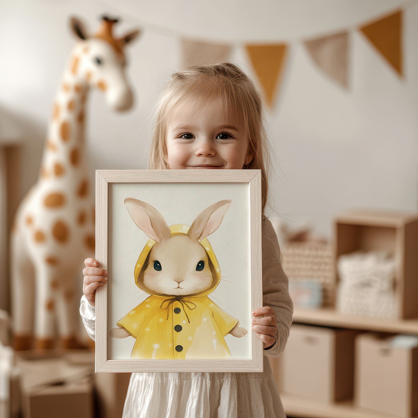Cute Bunny in Yellow Raincoat Wall Art product