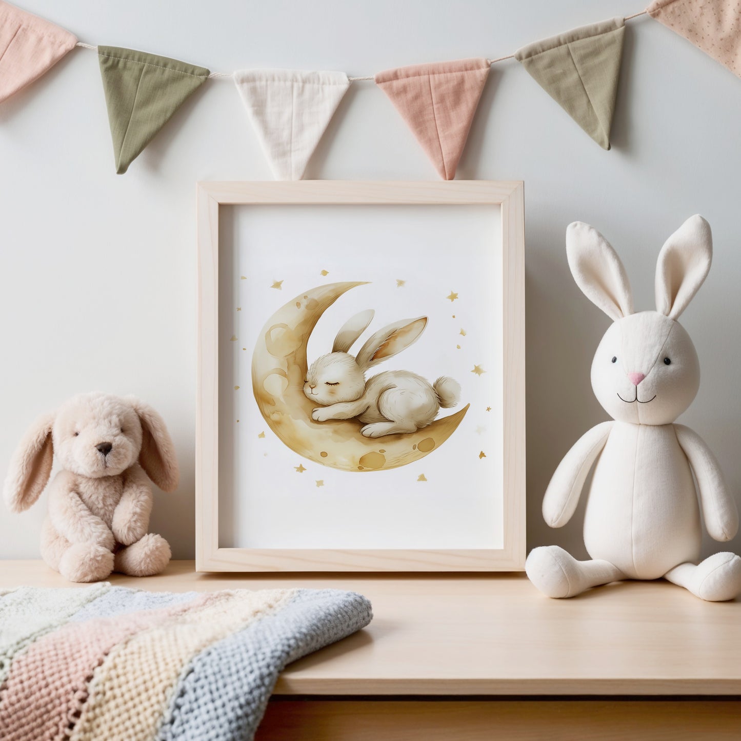 Adorable Bunny Moon and Stars Art Print product