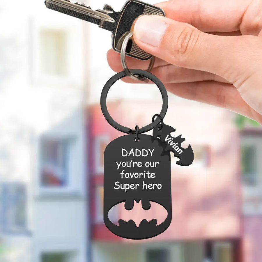Personalized Superhero Dad Keychain with Kids' Names