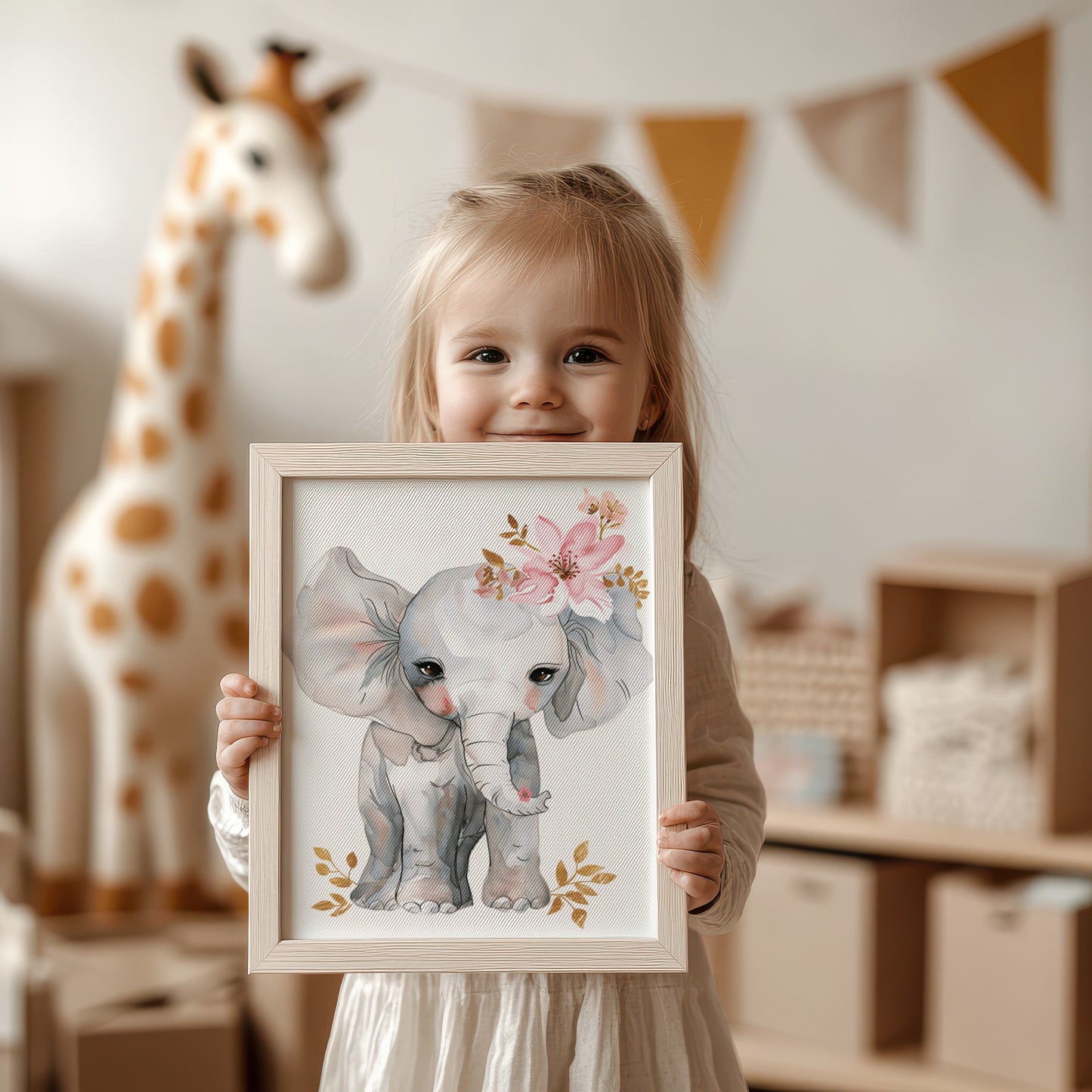 Adorable Baby Elephant Floral Art Print product