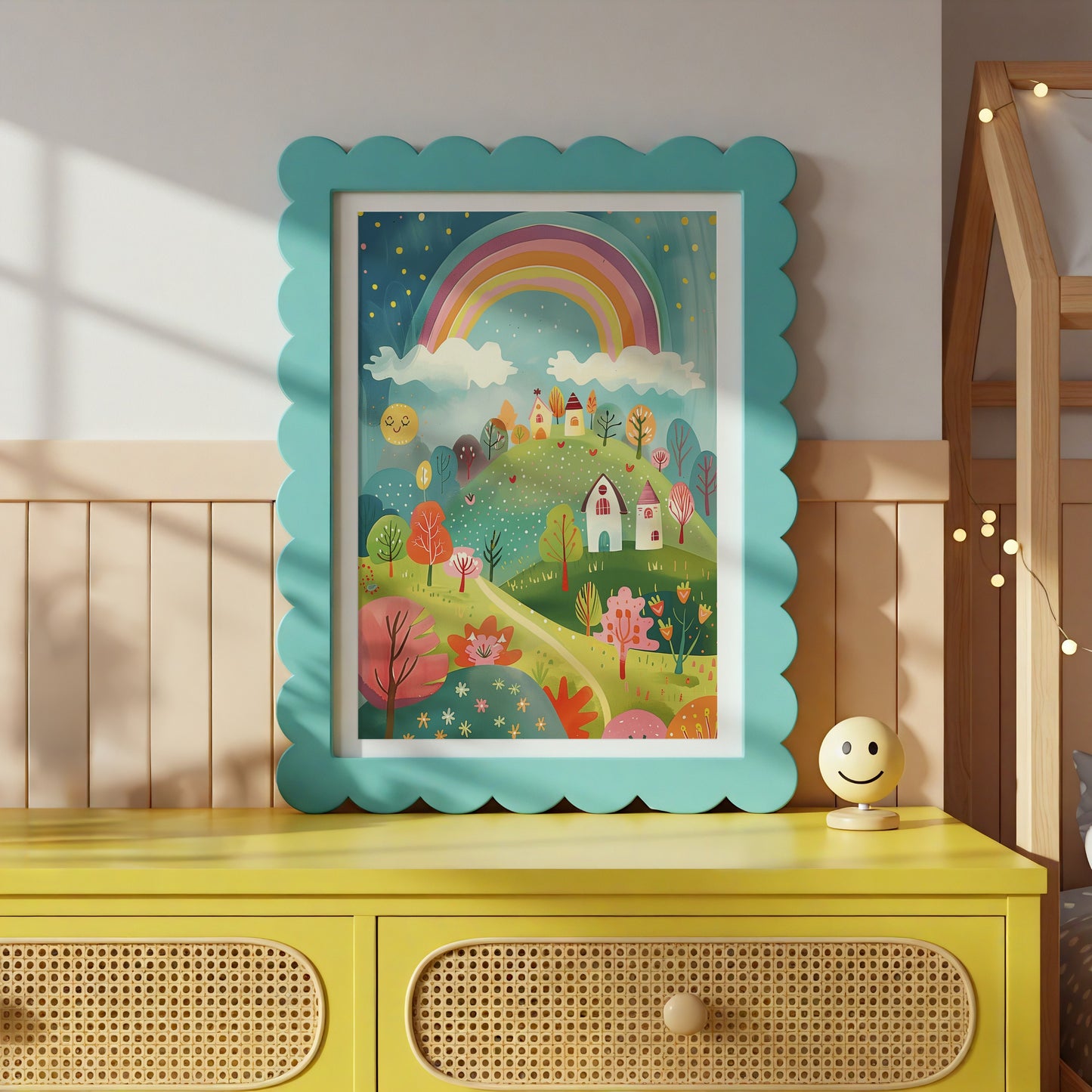 Whimsical Colorful Rainbow Village Art Print product
