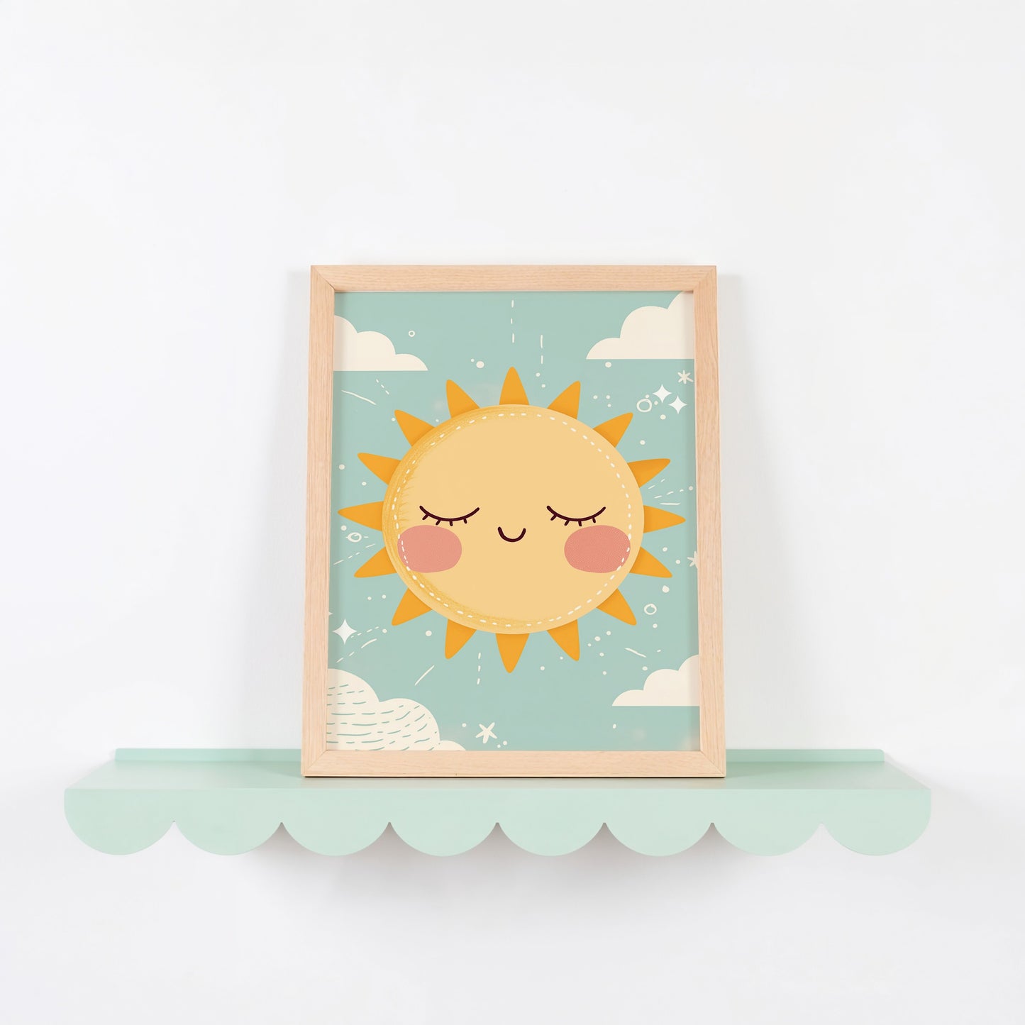 Cute Sleeping Sun Artwork Framed Nursery Room Art product