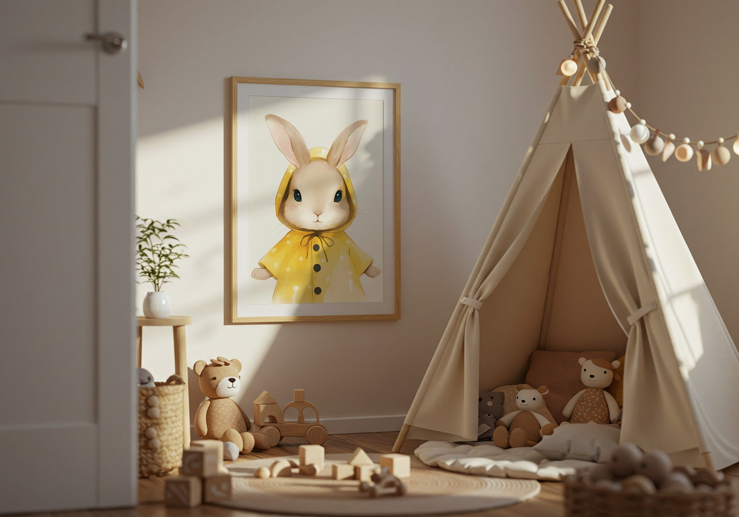 Adorable Bunny Art Print in Cozy Playroom product type