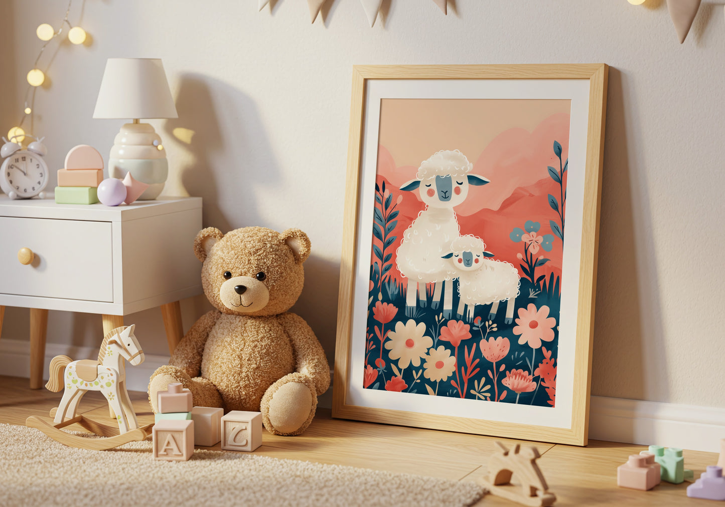 Cute Sheep and Flowers Babys Room Poster product type