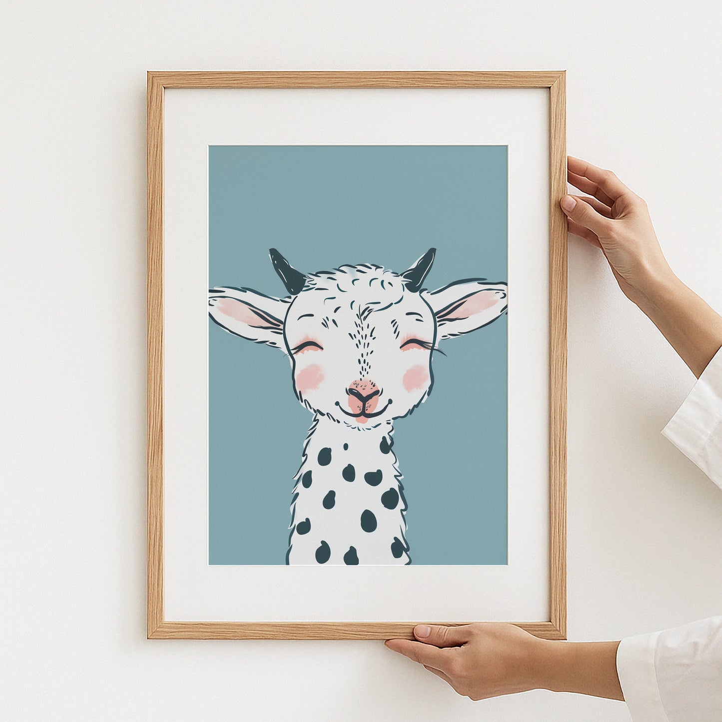 Adorable Smiling Goat Illustration Wall Art product