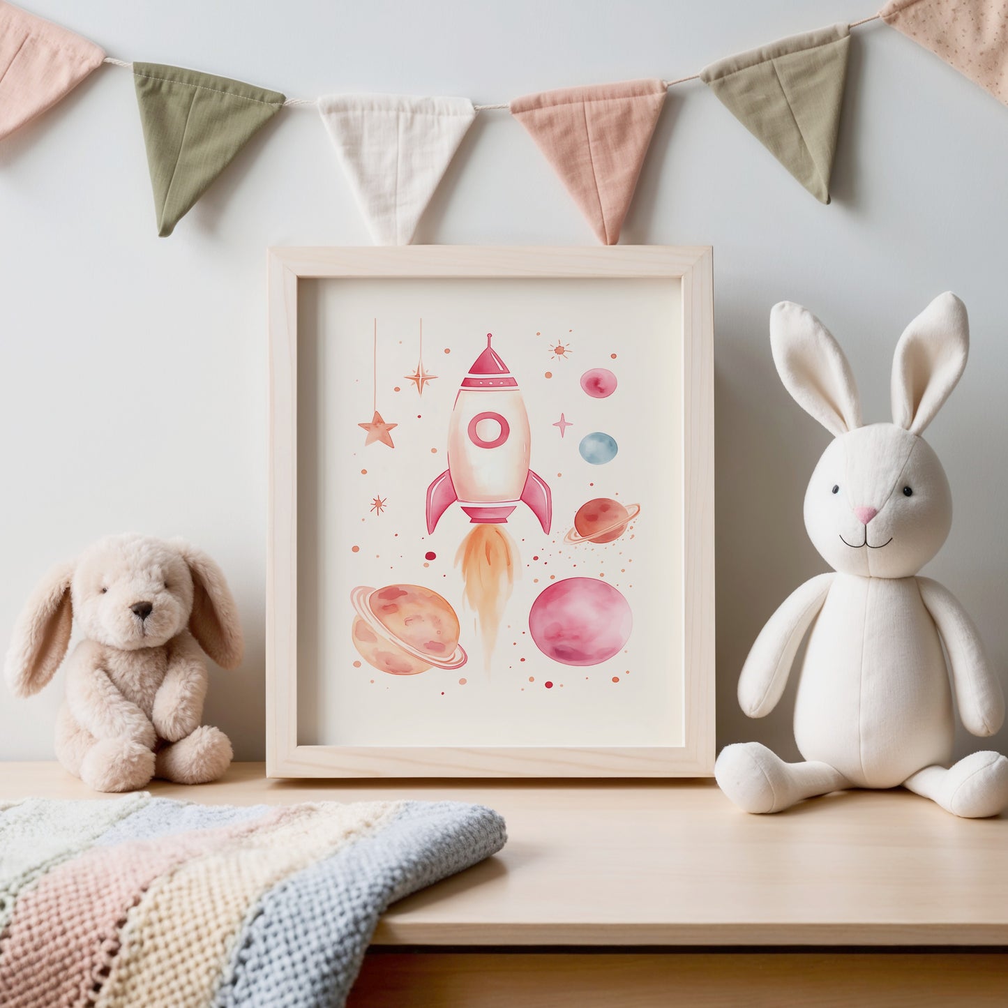 Cute Rocket and Planets Nursery Wall Art Print product type