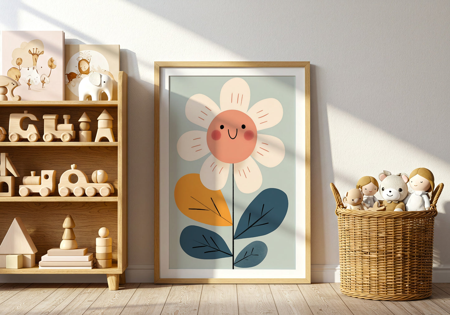Happy Flower Illustration Framed Kids Room Decor product type