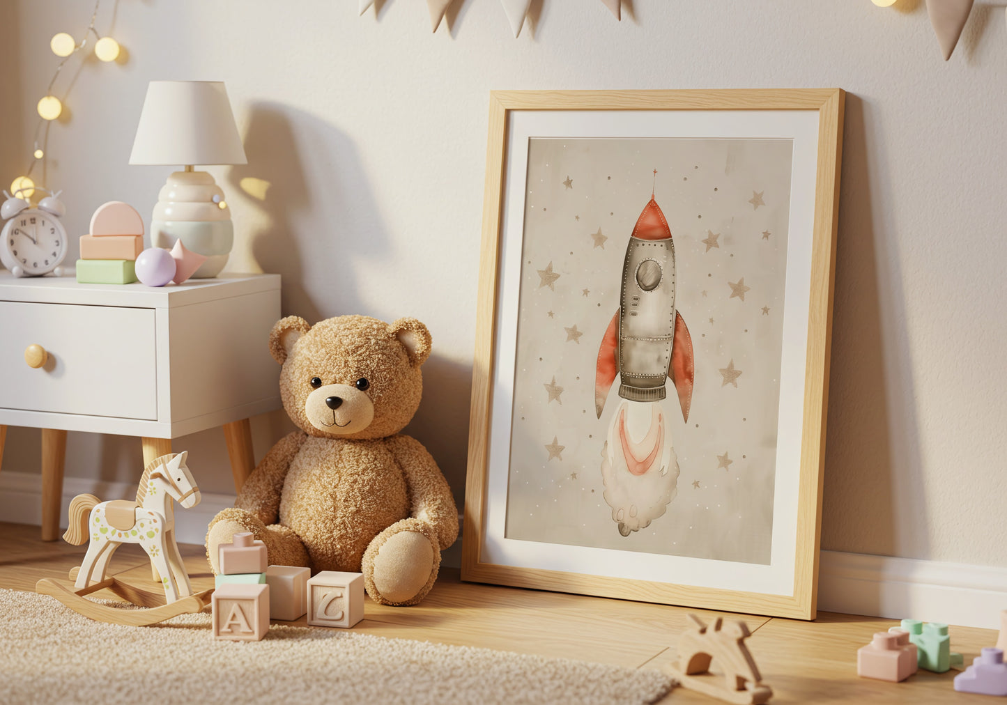 Adorable Rocket Ship Themed Baby Room Wall Art product
