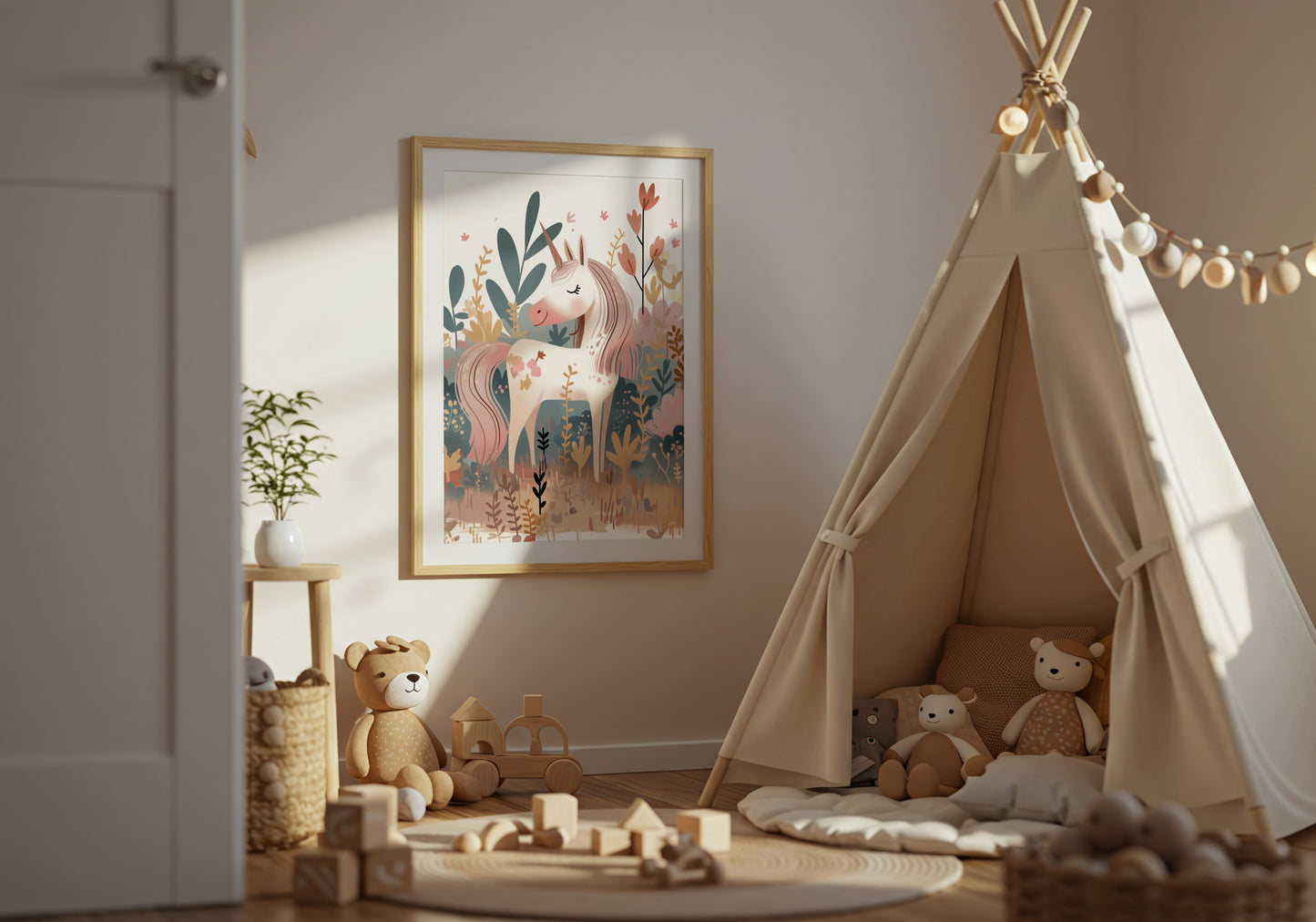 Colorful Unicorn and Flowers Wall Art Poster product