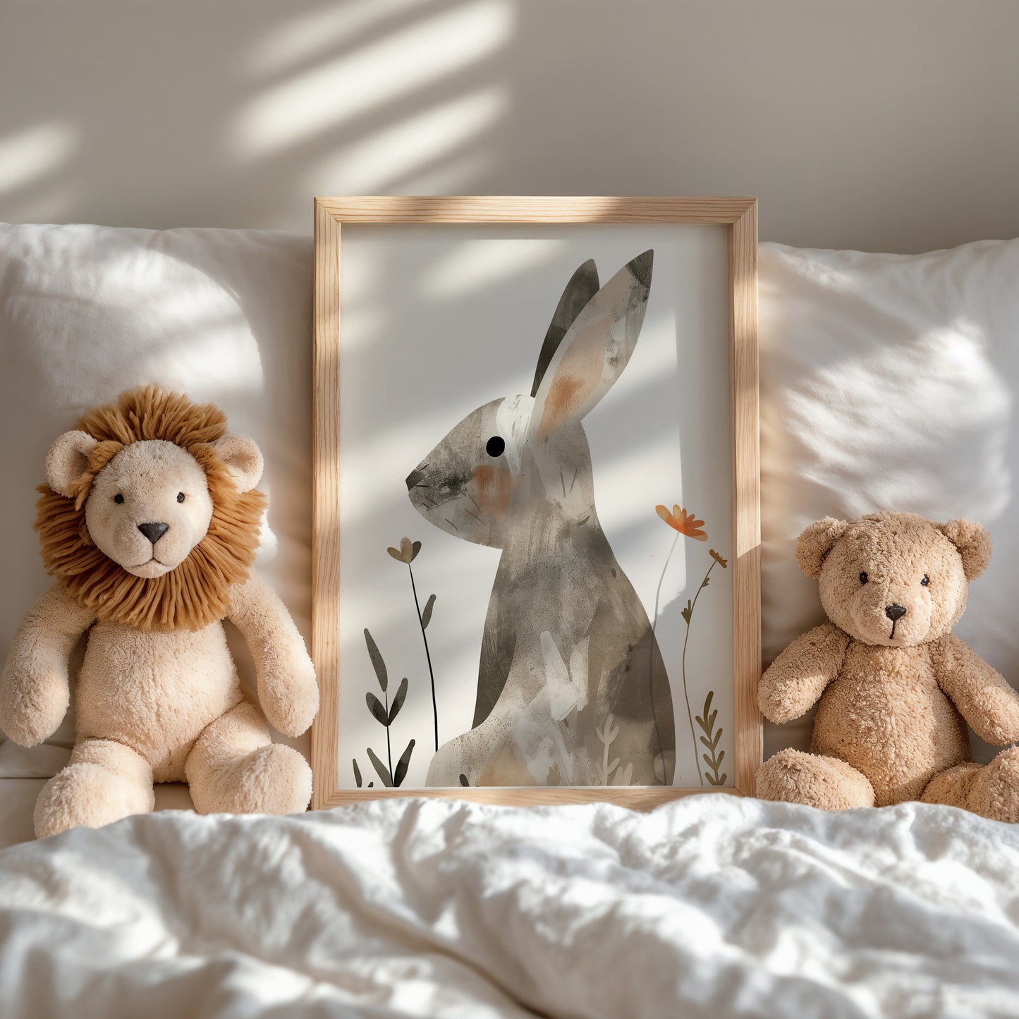 Captivating Bunny Artwork with Soft Toy Companions product